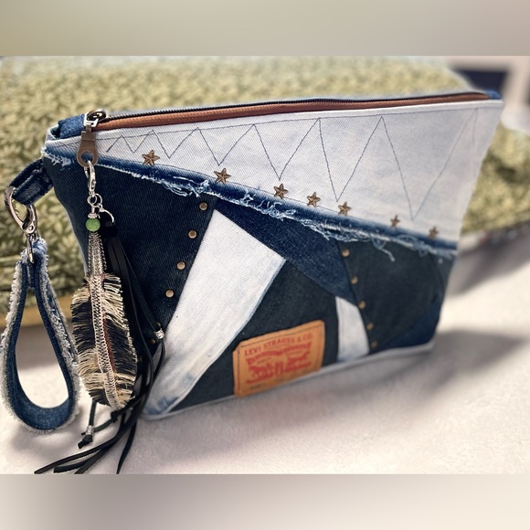 Patchwork Denim Clutch Handbag - from Upcycled denim Jeans - Picture 10 of 14